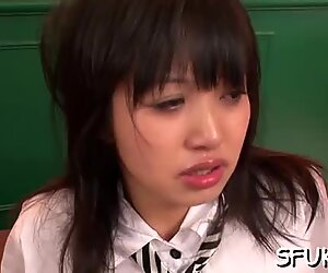Adorable japanese Kotomi Asakura prepares for blowjob