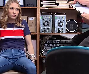 Sexy blonde CAUGHT STEALING sucking the GUARD s thick fat dick