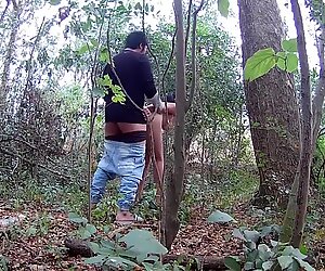My girlfriend with another guy in forest